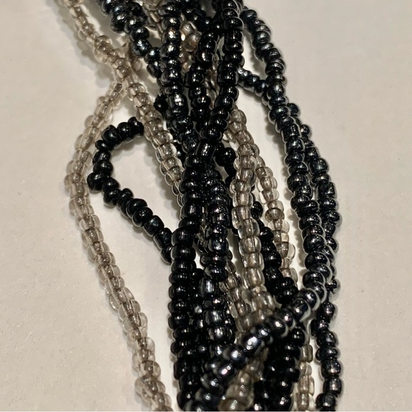 Vintage Murano Black Silver Glass Seed Bead Multi Strand Crystal Necklace 25” - Picture 6 of 10